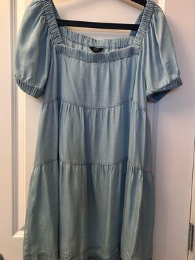 Light Blue Tiered Mini Dress with Puff Sleeves